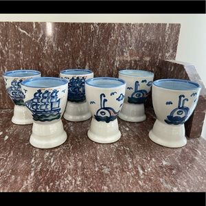M.A. Hadley Pottery Set of 6 Egg Holders - Sea